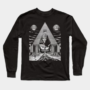 Esoteric Egypt Pyramid Black and White Illustration Tee: Mystical T-Shirt Long Sleeve T-Shirt